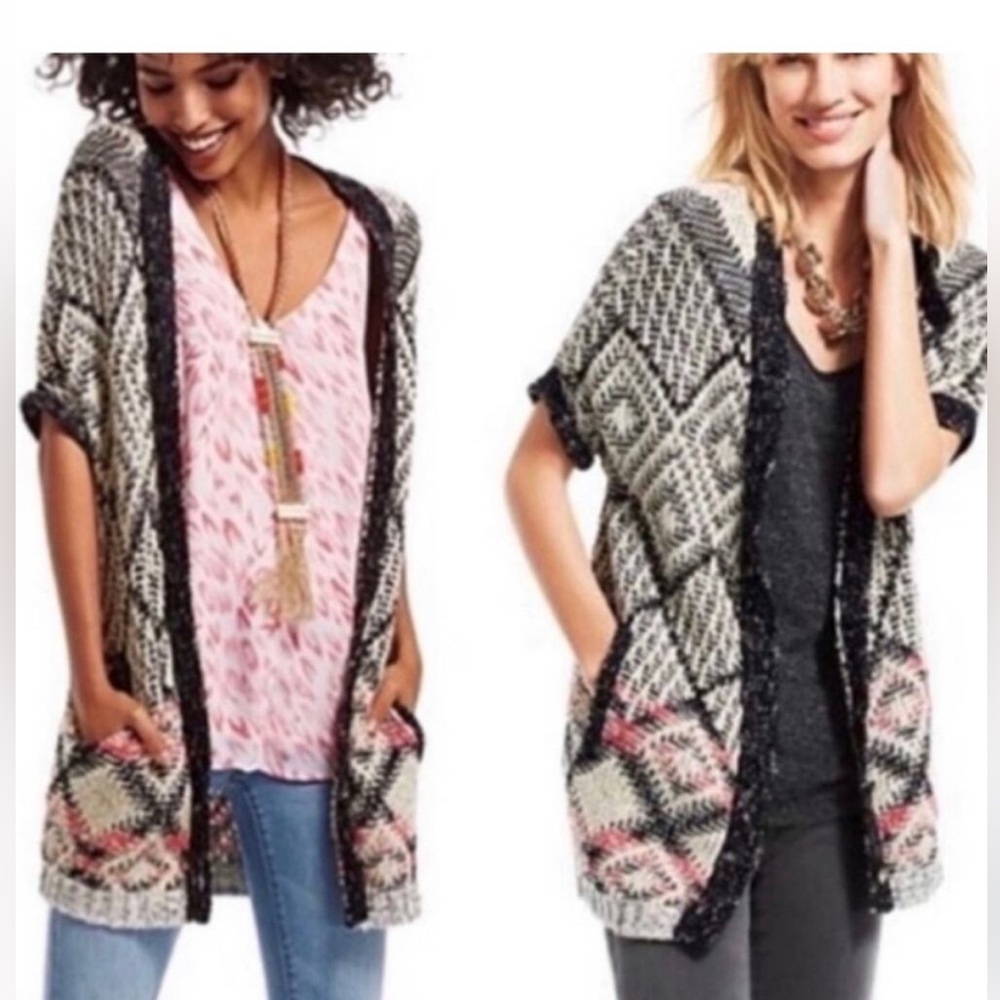 Cabi Provence Sweater Cardigan Cream Black Pink Size Small #202